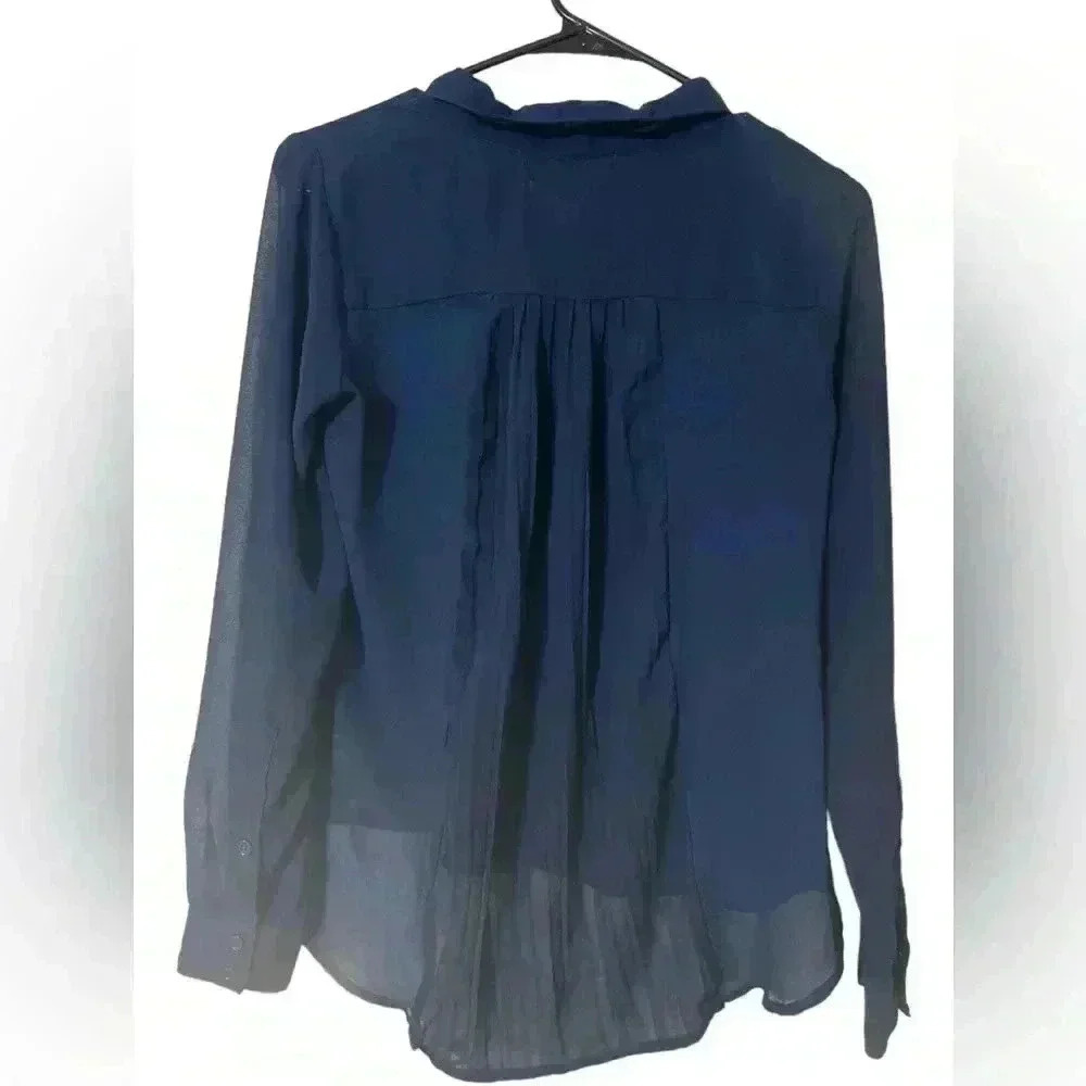 Olive & Oak Dark Navy Blue Button Down Shear Blouse - Picture 5 of 5